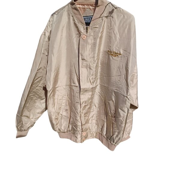 Silk Bomber Style Jacket Men's Women's Size XL Tan Vintage Casino Four Queens - Picture 10 of 10